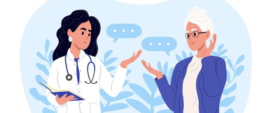 illustration of patient talking to doctor about a clinical trial illustration of patient talking to doctor about a clinical trial