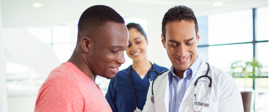 Patient learning more about clinical trials from doctor Patient learning more about clinical trials from doctor