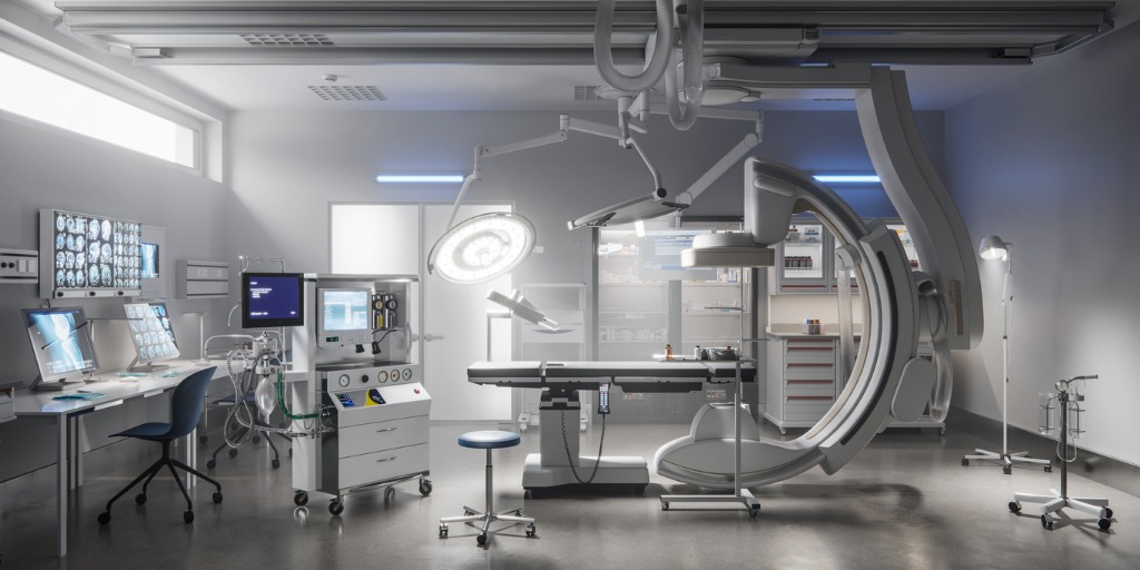 Digital image of the interior of a surgery room in a hospital without any people.