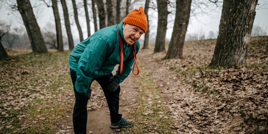 Man out of breath after walk Man out of breath after walk