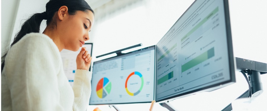 Woman researching clinical trial data Woman researching clinical trial data